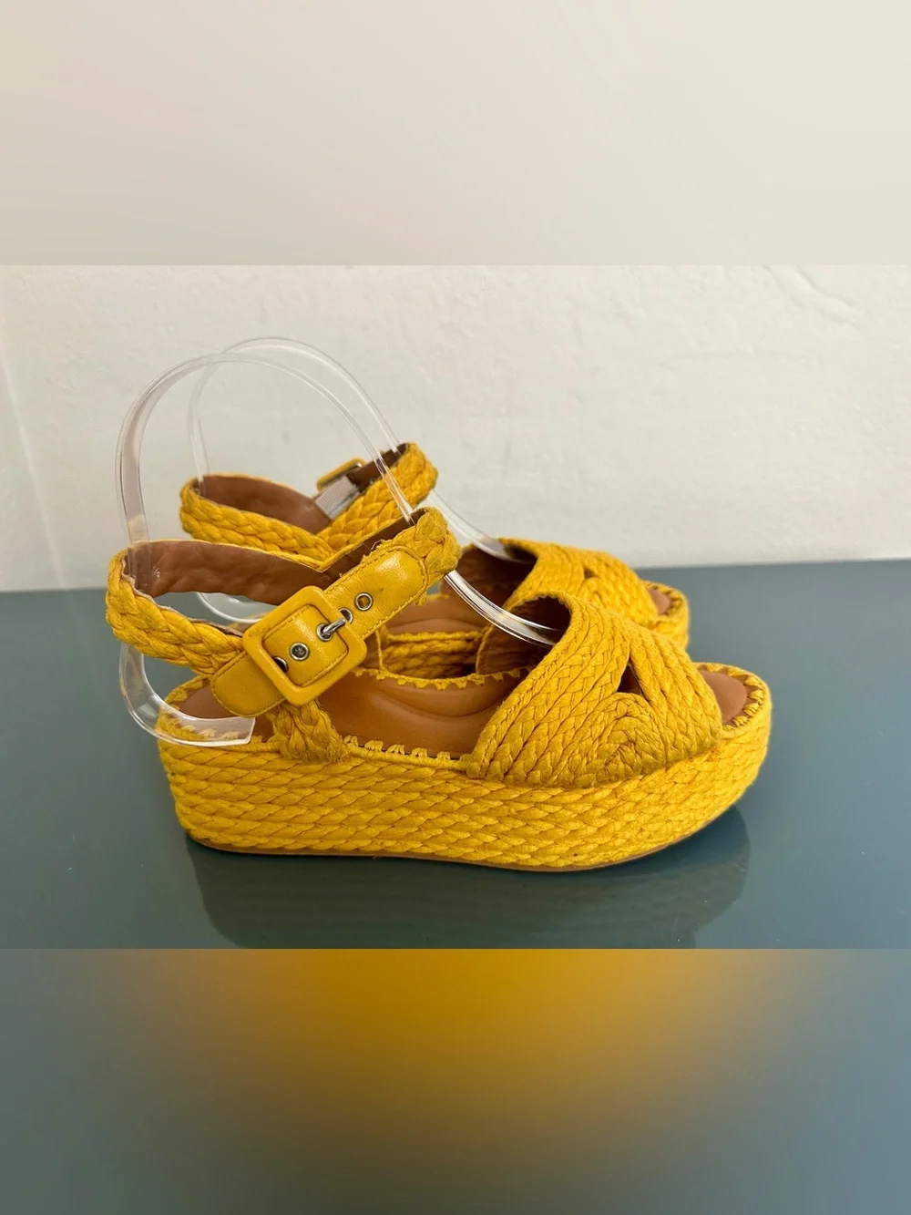 Robert Clergerie Aida Goldenrod Raffia Platform Sandals Size US 6 EU 36.5 $450